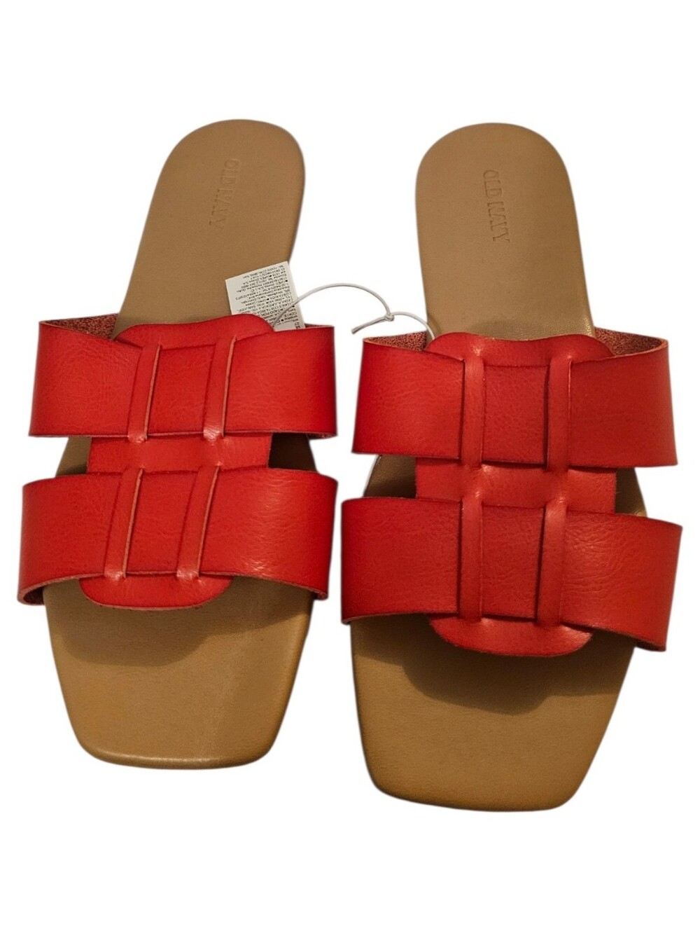 Orange and Beige Old Navy Women's Faux-Leather Slide Sandals - Picture 2 of 15